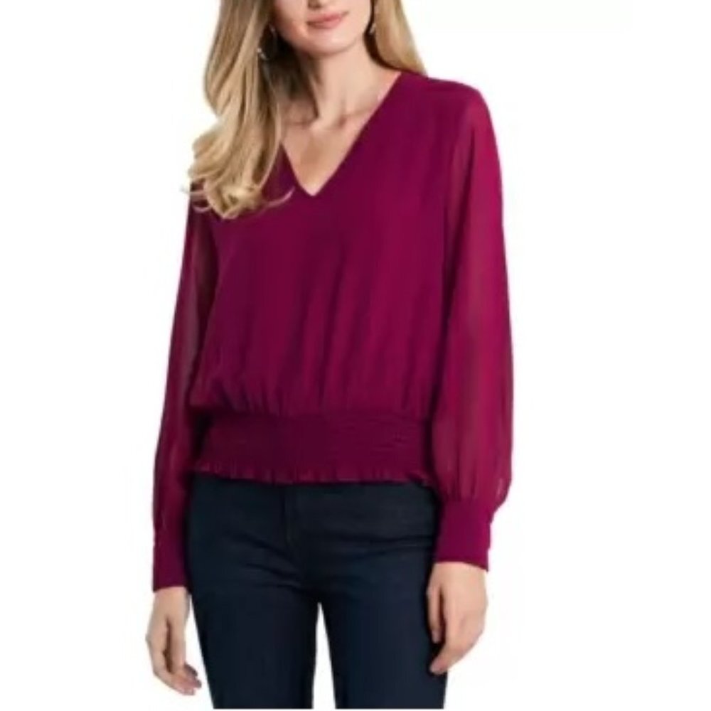 1.State Smocked V-Neck Top